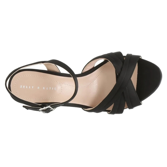 Kelly & Katie Simina Sandals | Black Satin Crisscross Heels | Size 8 - Picture 4 of 12